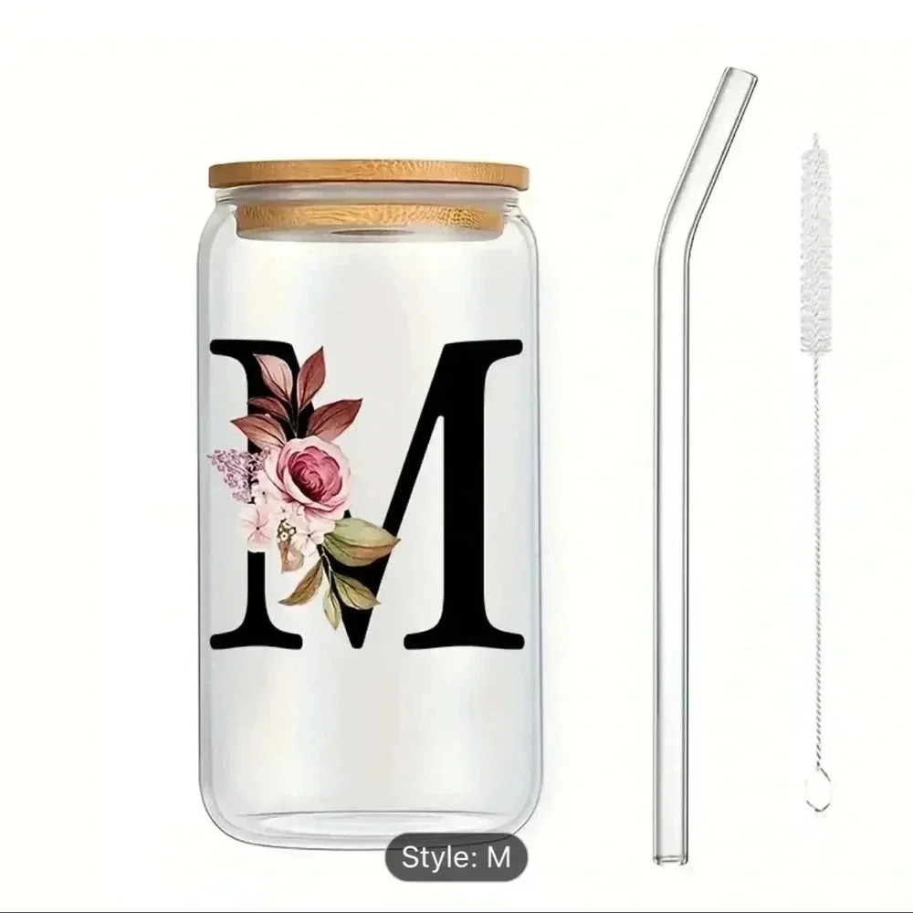 Glass cup with‎ straw